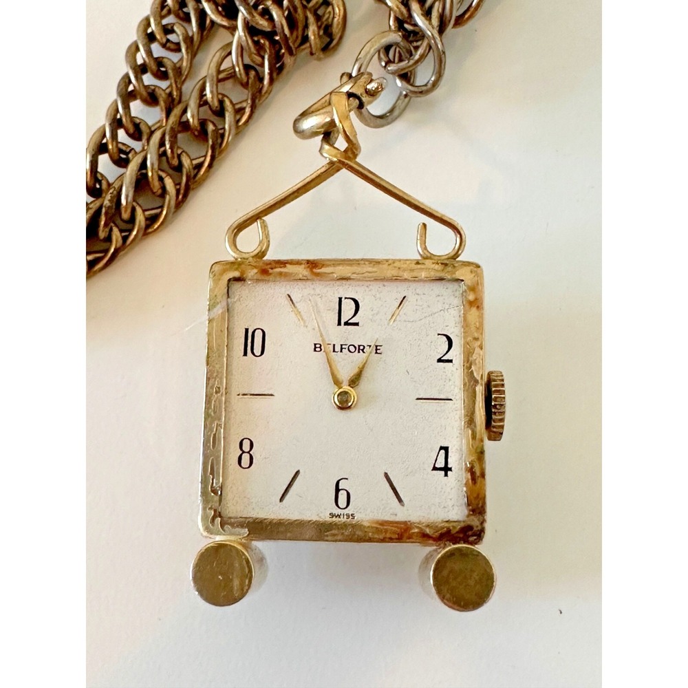 BELFORTE Clock 7 Jewels Lucite Cube Pendant Watch Necklace Chain NON WORKING